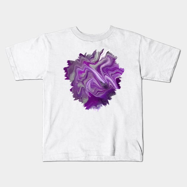 Purple/Silver Acrylic Pour Painting Kids T-Shirt by Designs_by_KC